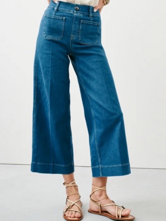 SPANX Denim - SPANXSHAPE® EVERYWEAR CROPPED WASHED BLUE WIDE LEG JEANS size large